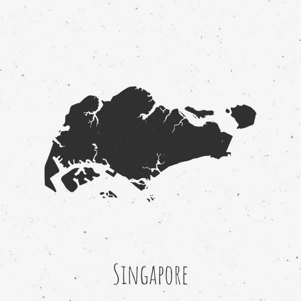 Vintage Singapore map with retro style, on dusty white background Black and white Singapore map in trendy vintage style, isolated on a dusty white background. A grunge texture is used to have a retro and worn effect. His name is written on the bottom of the image. Vector Illustration (EPS10, well layered and grouped). Easy to edit, manipulate, resize or colorize. singapore city stock illustrations