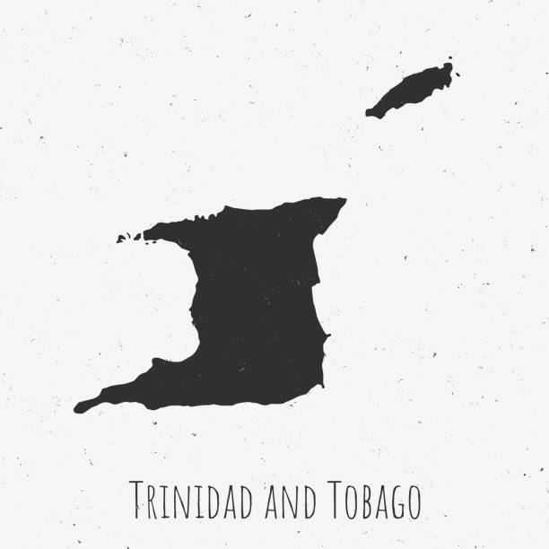 Vintage Trinidad and Tobago map with retro style, on dusty white background Black and white Trinidad and Tobago map in trendy vintage style, isolated on a dusty white background. A grunge texture is used to have a retro and worn effect. His name is written on the bottom of the image. Vector Illustration (EPS10, well layered and grouped). Easy to edit, manipulate, resize or colorize. trinidad tobago map stock illustrations