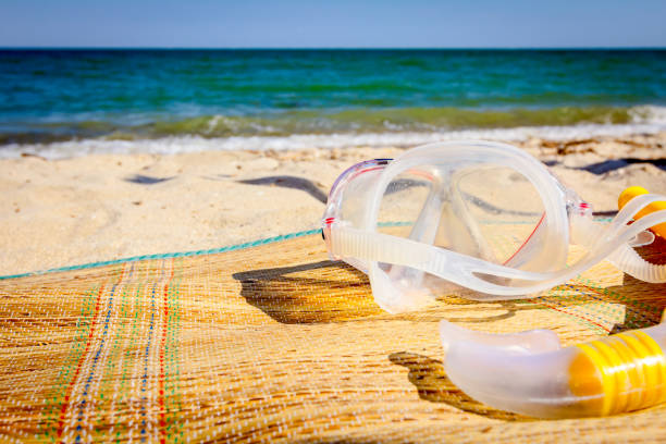 istock Snorkel and mask for diving on the sandy beach 1160915409