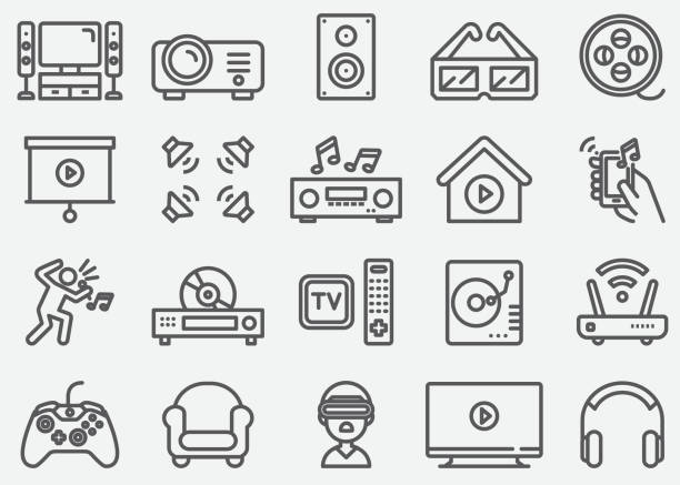 home entertainment electronics line icons - computer icon symbol icon set media player stock-grafiken, -clipart, -cartoons und -symbole