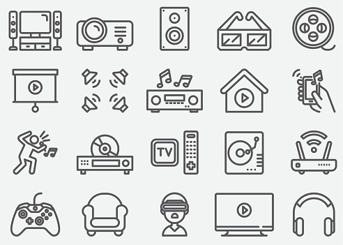 Home Entertainment Electronics Line Icons