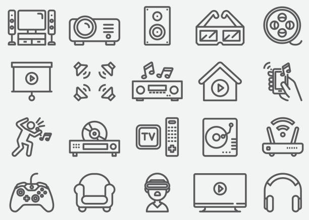 Home Entertainment Electronics Line Icons Home Entertainment Electronics Line Icons entertainment center stock illustrations