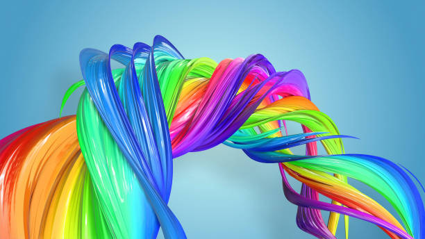 istock Beautiful multicolored ribbon glitters brightly. Abstract rainbow color ribbon twisted into a circular structure on a blue background. 4 1160924449