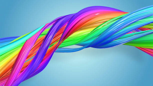 istock Beautiful multicolored ribbon glitters brightly. Abstract rainbow color ribbon twisted into a circular structure on a blue background. 22 1160924699