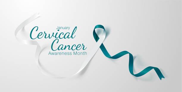 istock Cervical Cancer Awareness Calligraphy Poster Design. Realistic Teal and White Ribbon. January is Cancer Awareness Month. Vector. Illustration 1160925935