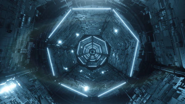 istock 3d render Digital futuristic neon tunnel abstract 1160926090