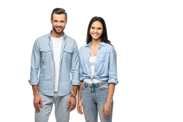 istock smiling man and young woman looking at camera Isolated On White 1160926557