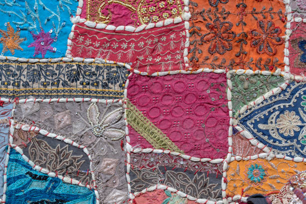 istock Detail old patchwork carpet, India. Close up 1160928524