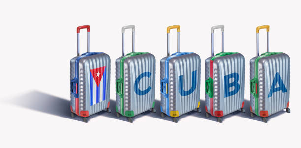 suitcases in a row forming word cuba isolated on white - suitcase flag national flag isolated on white imagens e fotografias de stock