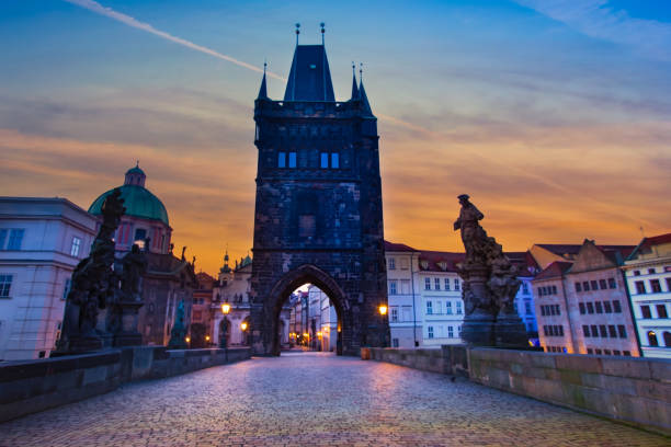 istock Beautiful view sunrise at Charles Bridge (Stone Bridge, KarlÅ¯v most) Prague,morning scene. 1160933036