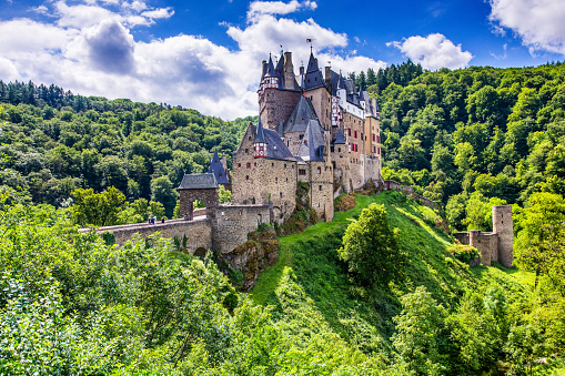 Eltz Castle or Burg Eltz - June 15, 2019: Medieval castle on the hills above the Moselle River. Rhineland-Palatinate Germany.