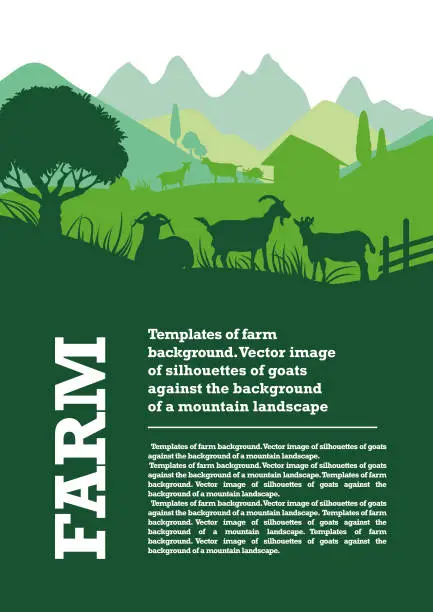 Vector illustration of Vector image of silhouettes of goats against the background of a mountain landscape