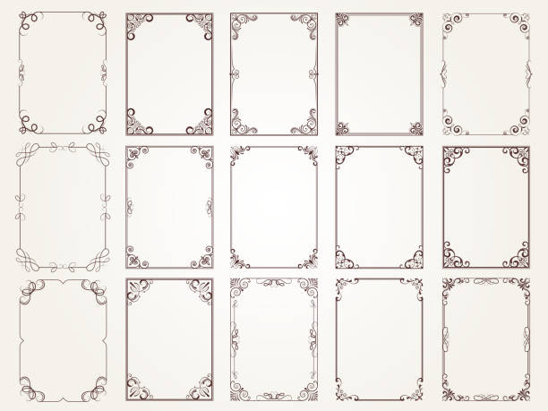 ilustrações, clipart, desenhos animados e ícones de quadros caligráficos. bordas molduras ornamentadas para certificado floral clássico vetor desenhos coleção - frame ornate certificate scroll