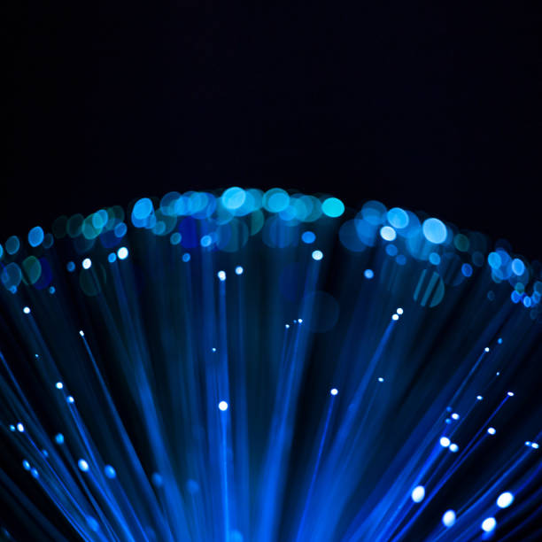 istock Abstract spherical background, optical fiber blue luminous dots and lines 1160946508