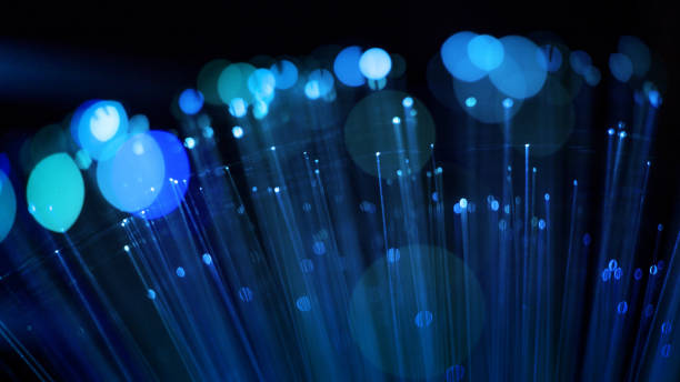 istock Blue luminous abstract background, digital fiber optic connection concept. 1160946514