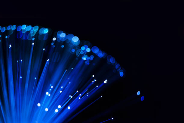 istock Abstract spherical background, optical fiber blue luminous dots and lines 1160946519
