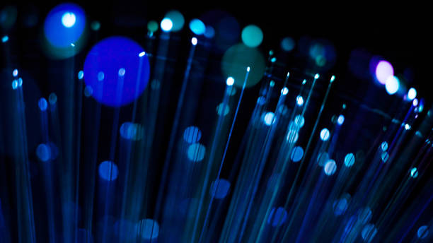 istock Blue luminous abstract background, digital fiber optic connection concept. 1160946543