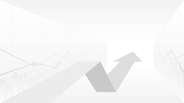 abstrakte finanzkarte mit 3d uptrend linie graph pfeil in der börse auf farbverlauf weiße farbe hintergrund - grauen grafiken stock-grafiken, -clipart, -cartoons und -symbole