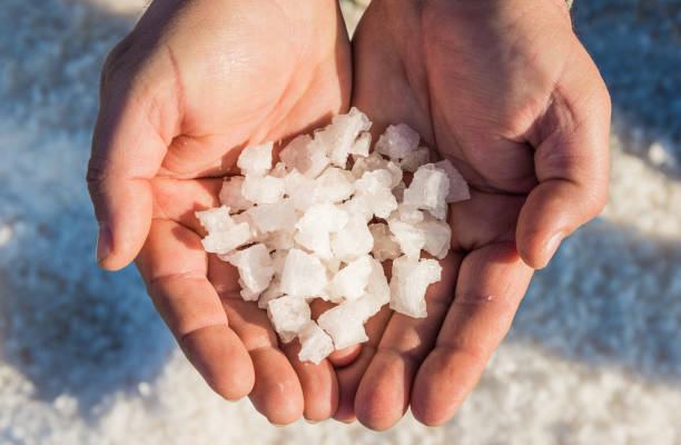 naturalna sól morska z bliska. produkcja soli na sycylii we włoszech. - trapani close up sicily italy zdjęcia i obrazy z banku zdjęć