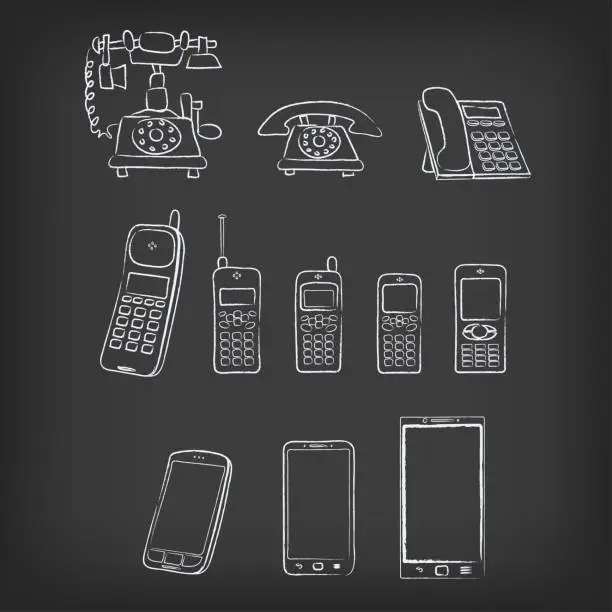 Vector illustration of phone evolution hand-drawn illustration