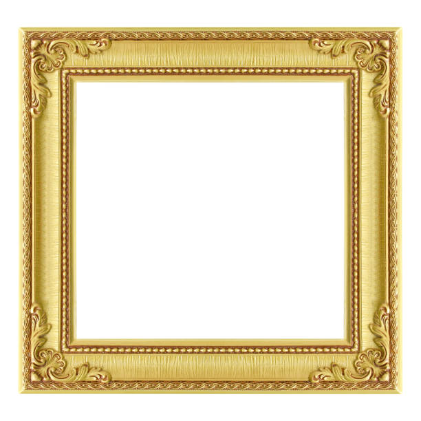 The antique gold frame on the white background