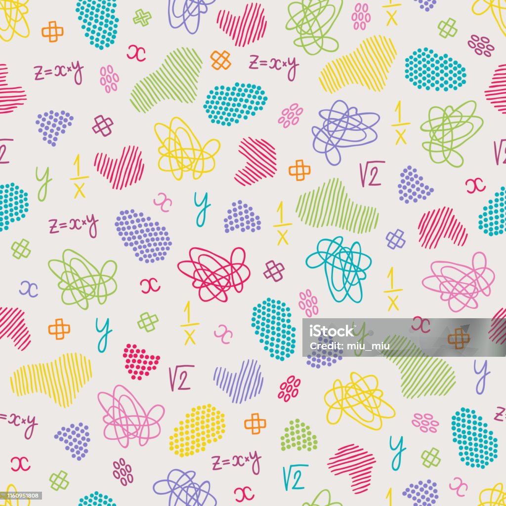 School Math Class Pattern Colorful School Seamless Pattern With Mathematic Equation Colorful Scribbles And ...
