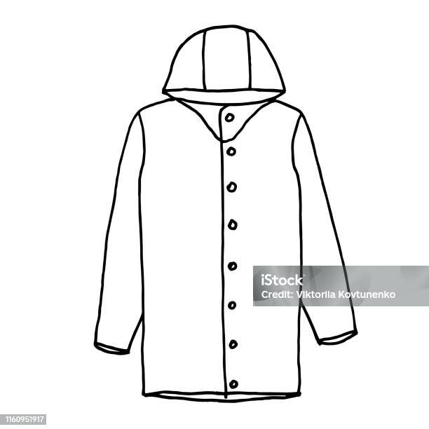Raincoat Monochrome Sketch Hand Drawing Black Outline On White ...