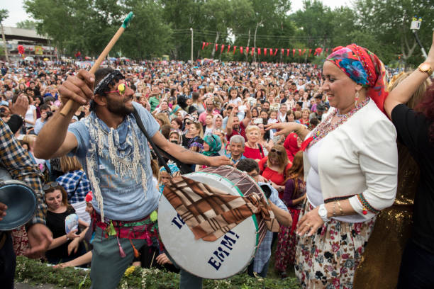 Dancing people to Roma music during Kakava in Edirne, Turkey. stock photo