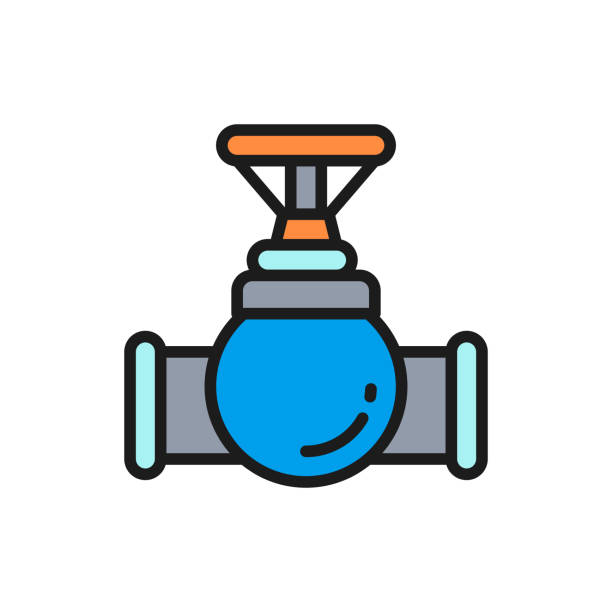 illustrations, cliparts, dessins animés et icônes de valve vectorielle, robinet, icône de ligne de couleur plate de connecteur de pipe. - gas station fuel pump station gasoline