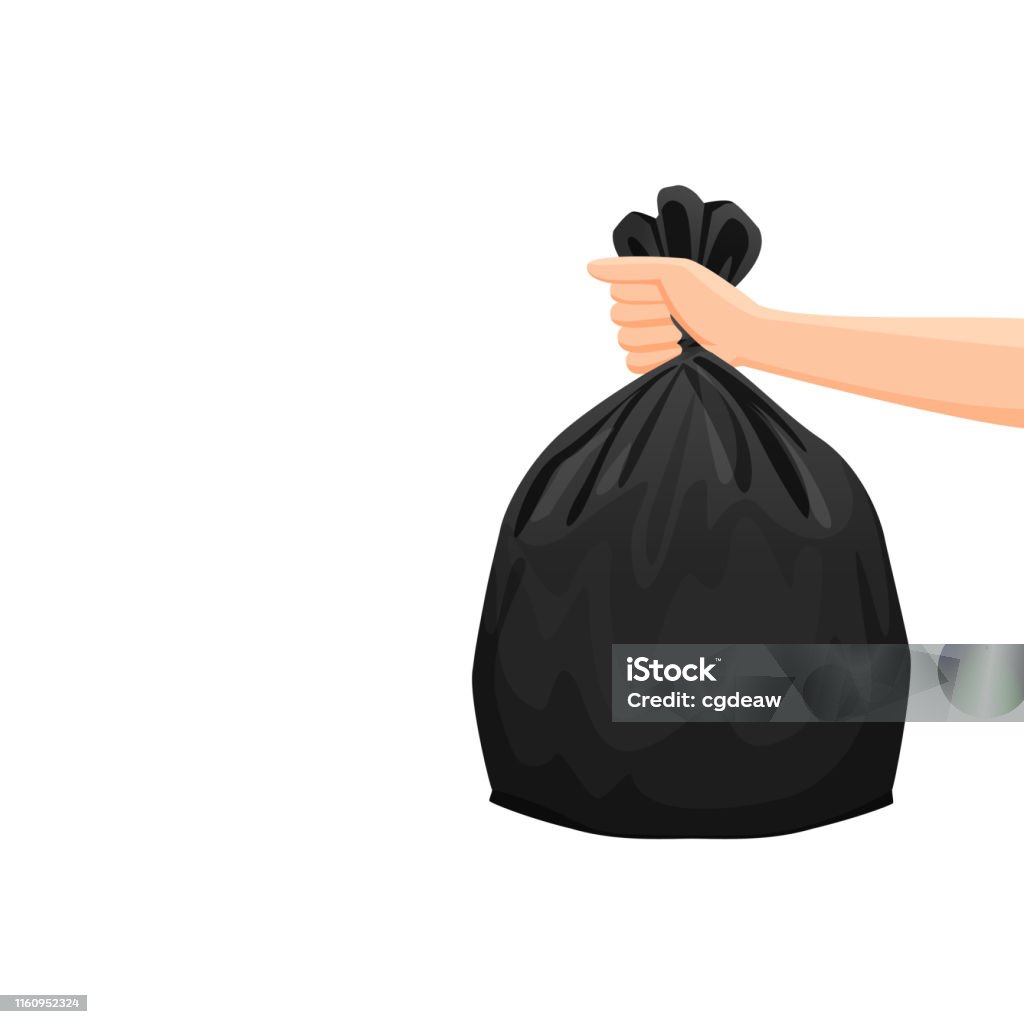 Bags Waste Garbage Black Plastic Bag In Hand Isolated On White Background  Bin Bag Plastic Black For Disposal Garbage Icon Bag Trash And Hand Bags  Waste Full Illustration Rubbish Junk Bag Recycle