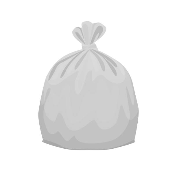 illustrations, cliparts, dessins animés et icônes de sacs à ordures en plastique gris pour la séparation emballée de déchets d'isolement sur le fond carré blanc, sacs en plastique d'illustration de bac pour le gaspillage, sac en plastique d'art de clip plat transparent pour le graphique d'info de dessin - sac en plastique