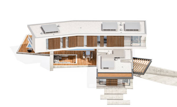 istock 3d rendering of modern house on the hill with pool isolated on white 1160952557