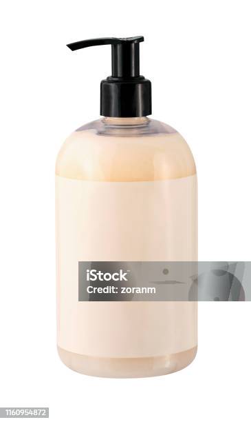 Peach Colored Pump Bottle Stock Photo - Download Image Now - Shampoo, Bottle, Soap Dispenser