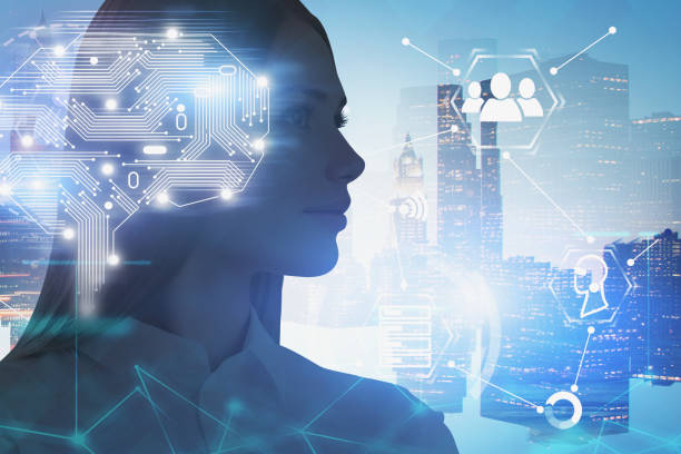 istock Smart woman in city, AI concept 1160955975