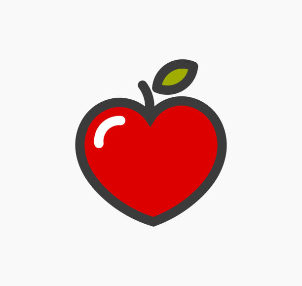 ハート型のリンゴアイコン。 - apple outline red vector点のイラスト素材／クリップアート素材／マンガ素材／アイコン素材