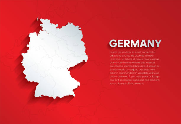 Germany Map with shadow. Cut paper isolated on a red background. Vector illustration. map, country, 3d, state, europe germany stock illustrations