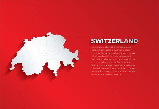 ilustraciones, imágenes clip art, dibujos animados e iconos de stock de suiza mapa con sombra. corte el papel aislado sobre un fondo rojo. ilustración vectorial. - switzerland