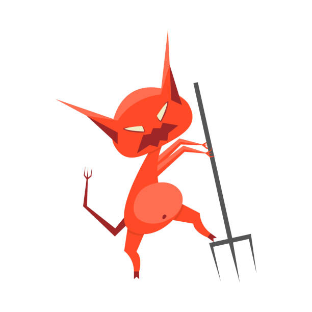 postać z kreskówki walczący diabeł na białym. wektor - warring stock illustrations