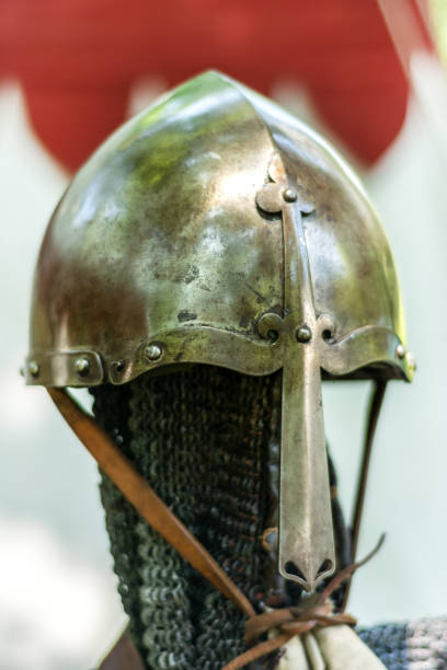 istock Medieval old metal helmet on the stand 1160965533