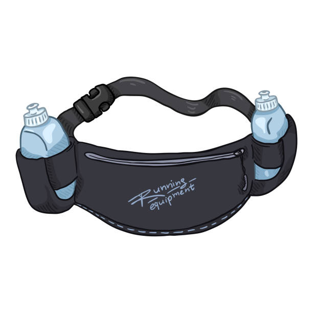 vektor cartoon black belt bag s lahvemi na vodu. - opasek osobní doplněk stock ilustrace