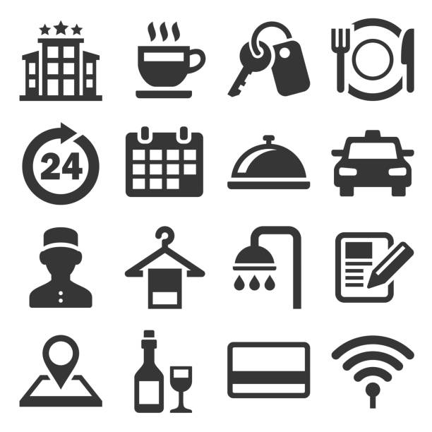 stockillustraties, clipart, cartoons en iconen met hotel room service gerelateerde icon set. vector - hotel