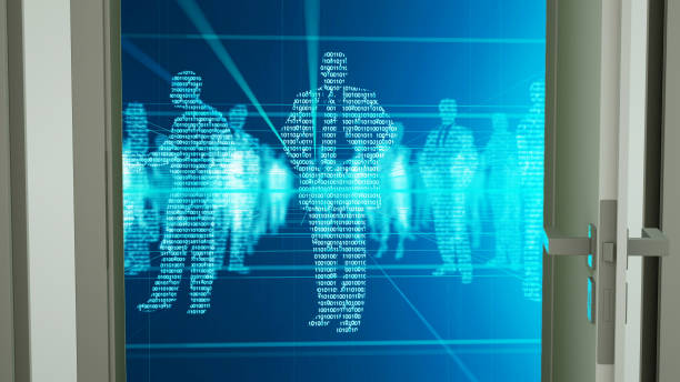 istock Door Opening With Business Silhouettes in Digital Environment 1160967909