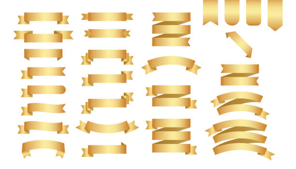 istock Flat vector ribbons banners flat isolated on white background, Illustration set of gold tape. 1160969229