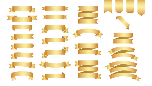 Flat vector ribbons banners flat isolated on white background, Illustration set of gold tape. Flat vector ribbons banners flat isolated on white background, Illustration set of gold tape bending stock illustrations