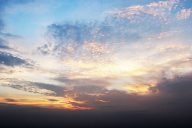 istock Dramatic atmosphere panorama view of tropical beautiful twilight sky and clouds background in summer. 1160969373