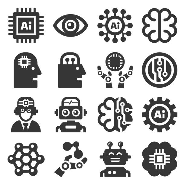 Artificial Intelligence AI Icons Set on White Background. Vector Artificial Intelligence AI Icons Set on White Background. Vector illustration lunar module stock illustrations