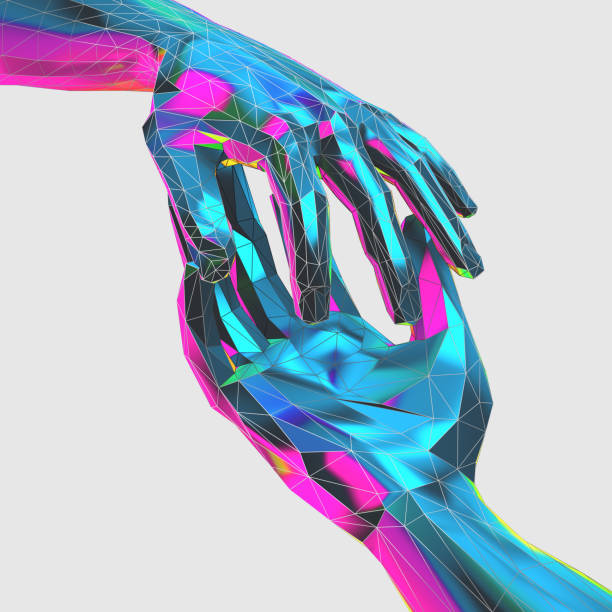 istock Colorful touching and helping hands in futuristic low poly style - 3d illustration 1160974200