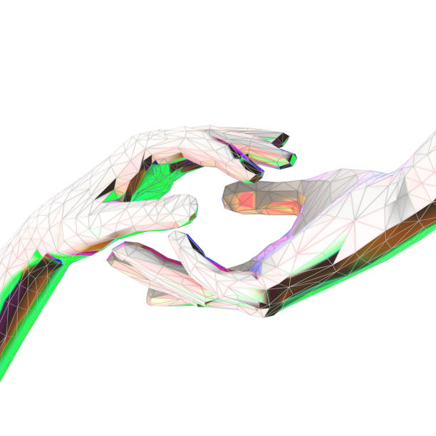 istock Colorful touching and helping hands in futuristic low poly style - 3d illustration 1160974268