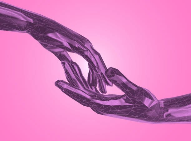 istock Colorful touching and helping hands in futuristic low poly style - 3d illustration 1160974350