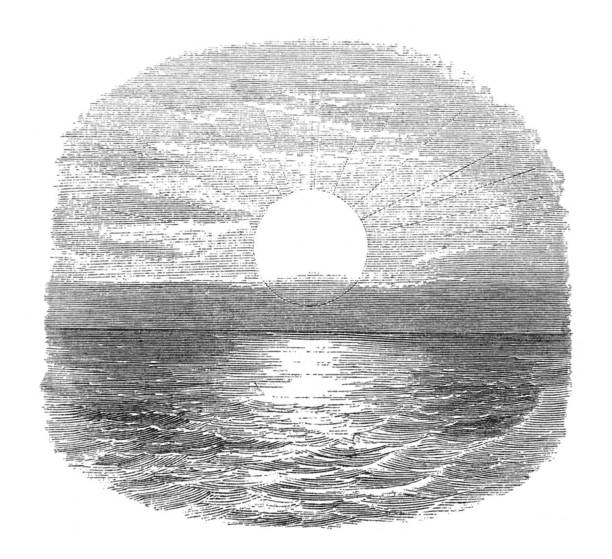 Antique illustration - Sun shining on sea vector art illustration